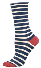 Ladies Bamboo Sailor Stripe Roll Top Socks