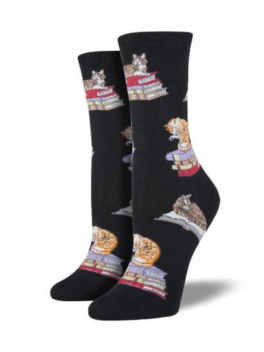 Ladies Cats On Books Graphic Socks