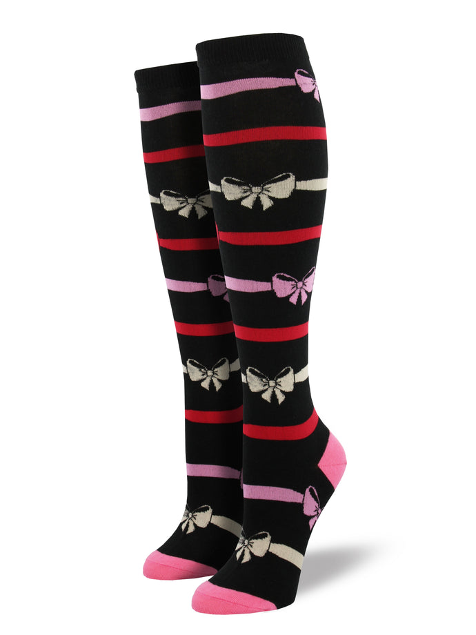Ladies Bow Stripe Knee High Socks