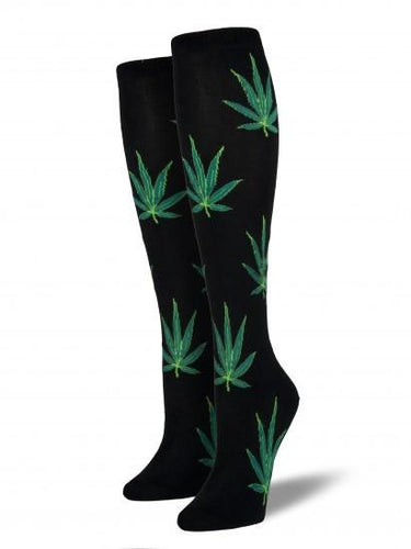Ladies Pot Leaf Knee High Socks